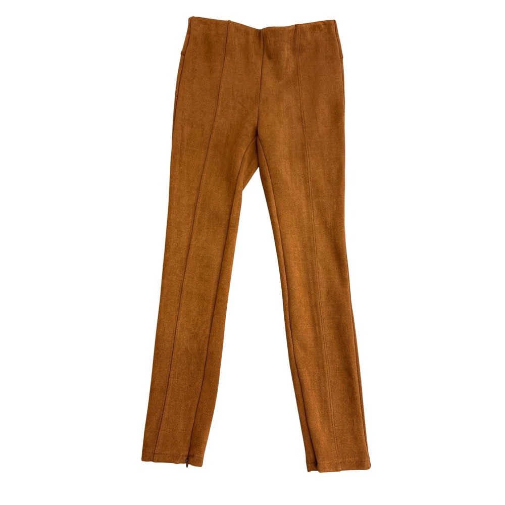 Anthropologie Faux Suede Seamed Leggings Brown Ankle Zip Pants 26